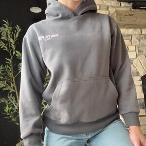 White fox grey hoodie with pink logo size small